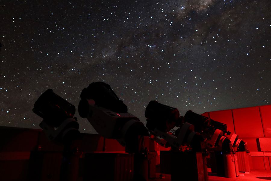 The 7-Dimensional Telescope in action at night. 